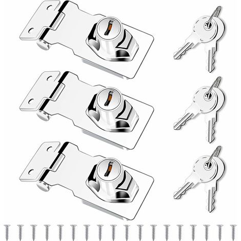 RHG Moraillon de Verrouillage Lot de 3 Cadenas Moraillon en Alliage de Zinc Serrure à Clé avec Clés et Vis Moraillon Cadenas Loquet Sécurité pour Porte