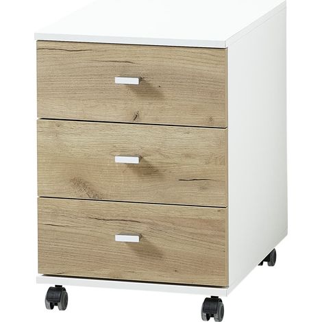 Caisson 3 tiroirs à roulettes 40x49x57 cm chêne et blanc - SQUIZ (1/5)