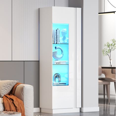 MEUBLIV Hochvitrine 60 x 40 x 180 cm Weiß Hochglanz – LED, transparente Acryltür (1/5)