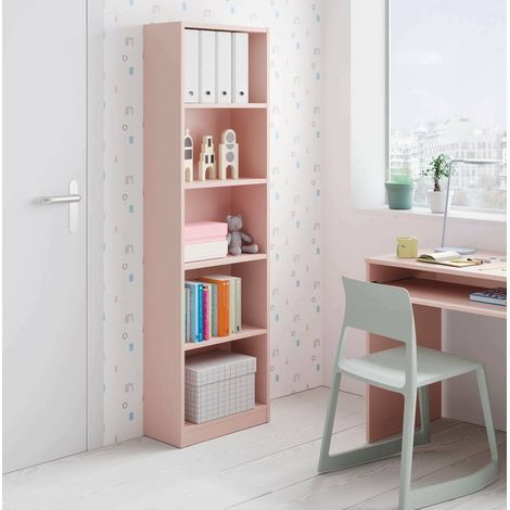 Dmora Librería lineal con cinco baldas, color rosa, Medidas 52 x 180 x 25 cm, con embalaje reforzado (1/5)