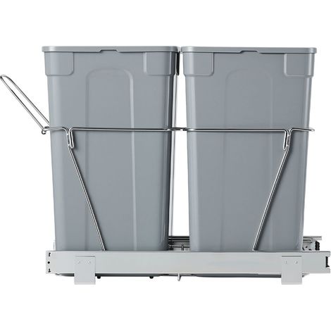 Poubelle coulissante pour placard de cuisine, double bac sous évier recyclage, tiroir à déchets avec glissières métalliques robustes et poignée. (1/5)