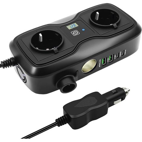 200W convertisseur 12v 220v 230V convertisseur de Tension 2 USB 2 Type C (5V 3A) Power Inverter Onduleur Transformateur avec Allume Cigare Prise Electrique pour Voiture téléphone Portable (1/5)