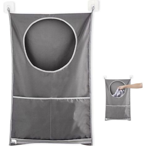 Large Capacity Laundry Basket Storage Bag, Hanging Laundry Closet Bag Storage Bag for Bathroom(Grey) (1/5)