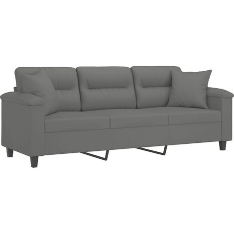 vidaXL Divano 3 Posti Cuscini Grigio Scuro 180 cm Tessuto Microfibra (1/4)