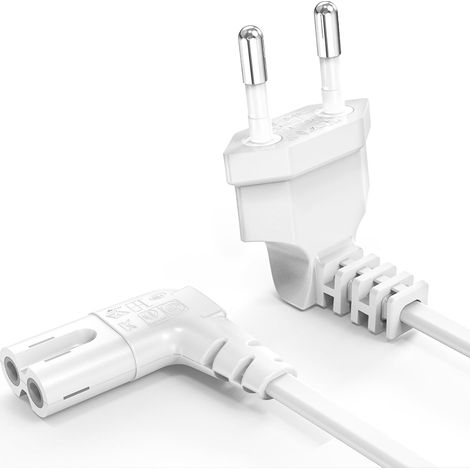 Câble d'alimentation 1m Blanc EU Euro 2 Fiche Plug à Angle Droit C7 Figure 8 Cordon pour LED Flat TV Sky Box, Sky Plus + HD Box (1/5)