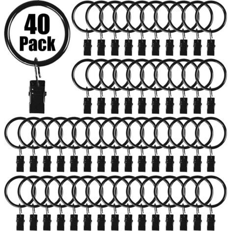 QORVA-Lot de 40 anneaux de rideaux avec clips, clips de rideaux de qualité supérieure avec anneaux, anneaux de suspension de 3,2 cm de diamètre intérieur, convient aux tringles à rideaux jusqu'à 2,5 c (1/5)
