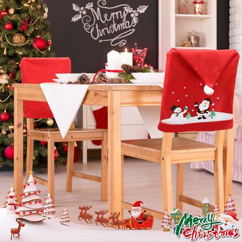 Set di 4 coprisedie a forma di Babbo Natale, coprisedie in tessuto non tessuto a forma di cappello rosso, decorazione natalizia per la tavola, decorazione natalizia per sedie (49 cm x 60 cm) (1/4)