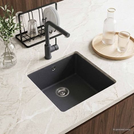 vidaXL Kitchen Sink Single Basin Granite 43 x 46 x 20 cm Graphite (1/5)