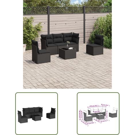 The Living Store 6-tlg. Garten-Sofagarnitur mit Kissen Schwarz Poly Rattan - Gartenmöbel - Esstisch - Outdoor Möbel - Lounge Set - Rattan Gartenmöbel (1/3)