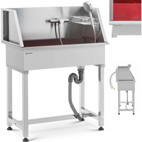 Physa – Baignoire de toilettage pour chiens 85 x 48 x 118 cm – Acier inoxydable – Charge maximale 60 kg – Bac de récupération 64 l (1/5)