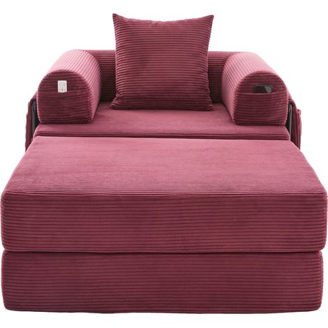 Fauteuil compressé en velours côtelé avec cadre métallique robuste – design ergonomique et rembourrage épais pour un confort durable. Avec poche latérale et coussin, combinable librement – polyvalent. (1/5)
