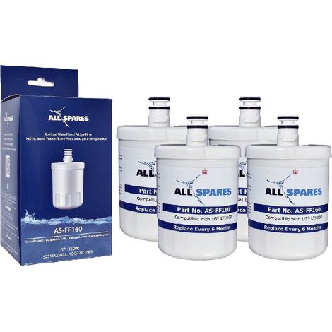 Filtro de agua AllSpares (4 unidades) para frigoríficos compatibles con LG LT500P / 5231JA2002A / ADQ72910901 / ADQ72910907 (1/2)