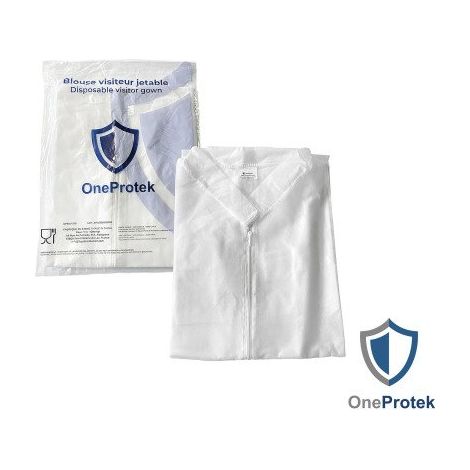 Blouse visiteur jetable blanche à fermeture éclair- Lot de 10 (1/5)