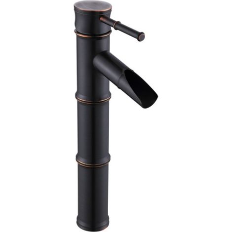 Robinet haut en bambou, robinet de lavabo cascade à poignée unique Robinet de lavabo à poignée unique, robinet monotrou disponible pour eau chaude et froide, robinet de salle de bain en bronze, 3 racc (1/5)