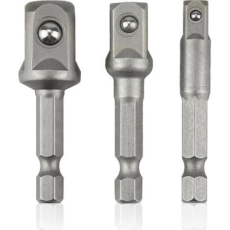Set mit 3 Schlagschrauber-Einsatzadaptern und -verlängerungen 1/4", 3/8", 1/2" - Chrom-Vanadium-Stahl - Für Schlagschrauber und Bohrmaschinen mit hohem Drehmoment (1/5)