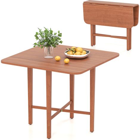 COSTWAY Extendable Dining Table Drop Leaf Kitchen Table-Walnut