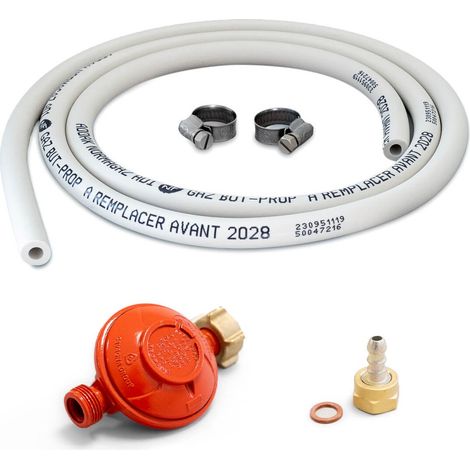 Détendeur gaz propane 37 mbar – Kit connexion avec tuyau souple 1.5m et embout tétine – Sécurité intégrée et montage rapide – Proweltek