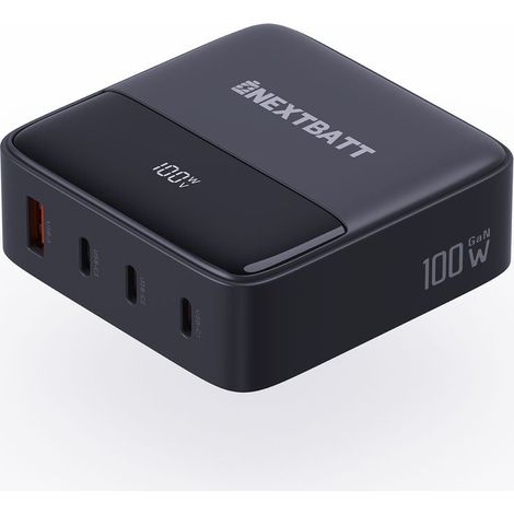 Cargador multi-USB NEXTBATT 4 en 1 de 100 W con GaN, 3 puertos USB-C y 1 puerto USB-A