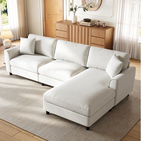 Divano angolare 256x137x79 cm in ciniglia beige, chaise longue reversibile – MEUBLIV (1/5)