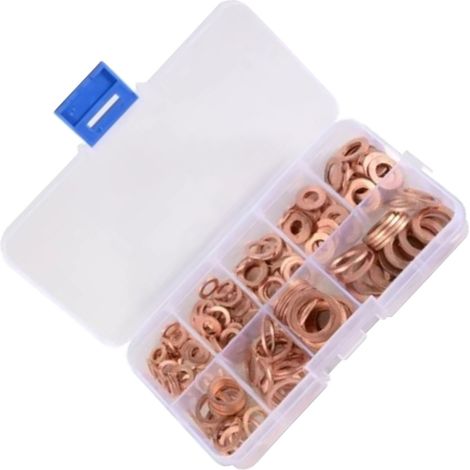 Joint torique en cuivre, joint d'étanchéité combiné pour bouchon d'huile, boîte de 200 joints en cuivre. (1/5)