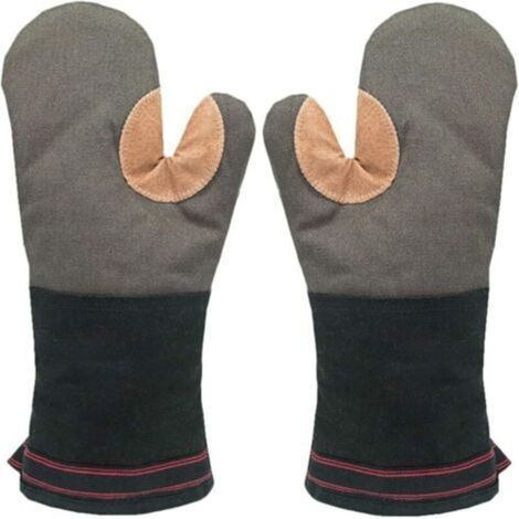 Double Oven Mitts, Leather Barbecue Gloves Universal Kitchen Gloves Heat Resistant Long Thick Soft Cotton Oven Gloves for C (1/5)