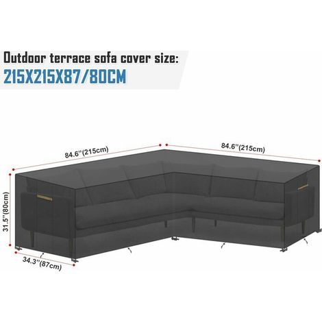 Housse Imperméable pour Canapé Couvrir Mobilier Extérieur Bâche pour Mobilier de Jardin Housse de Protection pour Mobilier Couvrir un Canapé d’angle en L Convient 215x215x87/80cm (1/2)