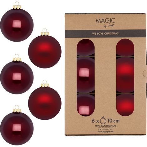 CONFEZIONE 6 PALLINE BORDEAUX IN VETRO DIAMETRO 10CM