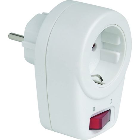 Adaptateur 10/16 A 250 V avec interrupteur blanc rétractable (1/3)