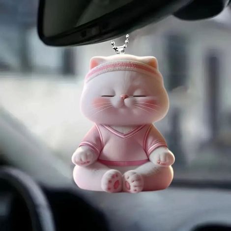 Pendentif Chat Noël - Décoration Acrylique 2D avec Corde - Pour Arbre de Noël, Voiture, Sac à Dos, Fête - Lot de 1 (1/5)