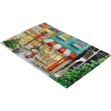 Set de table de Noël, tapis de table en coton et lin imperméable avec bonhomme de neige, dessous de plat ou sous-verre pour tasse à café, tapis isolant thermique 7 (1/5)