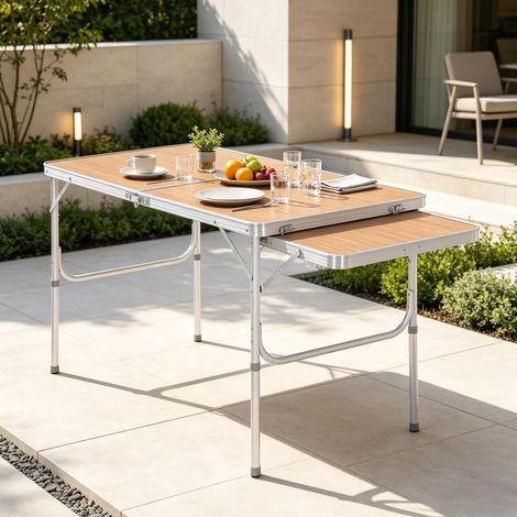 Table de jardin pliante polyvalente – Hauteur réglable 100×60 cm – Charge 30 kg – Structure métal stable – Transport aisé – Pour balcon terrasse camping repas extérieur (1/5)