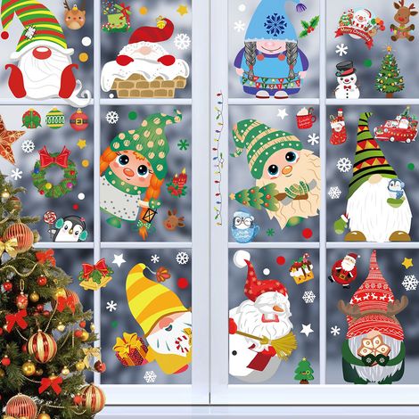 Autocollants de Noël pour Fenêtres - Père Noël, Renne, Bonhomme de Neige et Flocons - Décoration Murale Festive (1/5)