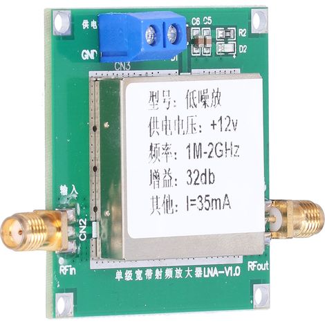 Module LNA à large bande RF, gain de 32 dB, faible bruit, 12 V CC, 35 mA, 1 MHz à 2 GHz, dissipation thermique (1/5)