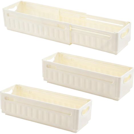 3 Pack Retractable Storage Boxes: Plastic Drawer Organizer Foldable with Handles, Expandable Storage Box for Kitchen, Bathroom, Office, Bedroom, Room (1/5)
