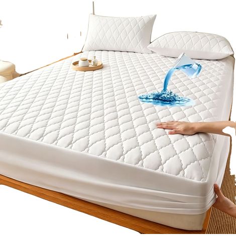 Protège-matelas, Imperméable, Ajustement réglable, BLANC, 180X190Cm/180X200Cm (1/2)