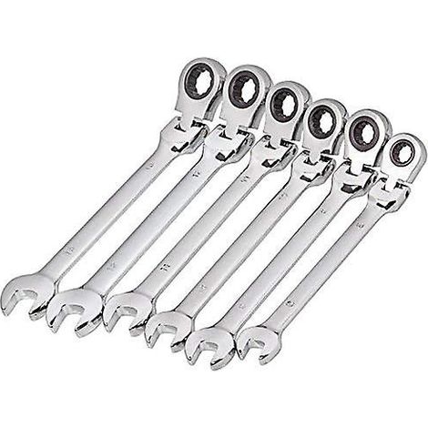 Acrux7 6 Pack Flex Head Ratcheting Wrench Set, 8-13 mm Ratcheting Combination Wrench, Chrome Vanadium Steel Gear Wrench for (1/5)