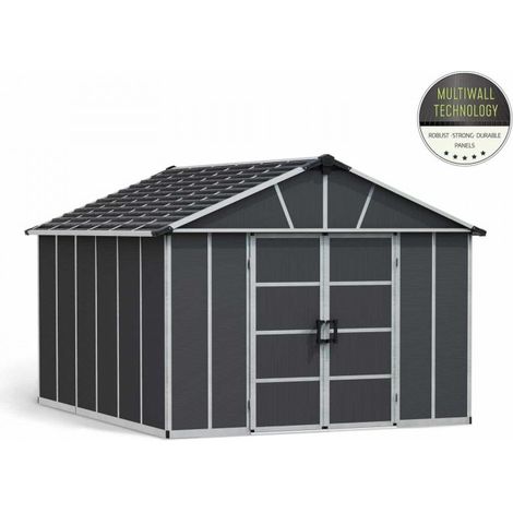Yukon 11 x 13.1 Shed - Polycarbonate - L395 x W332 x H252 cm - Dark Grey