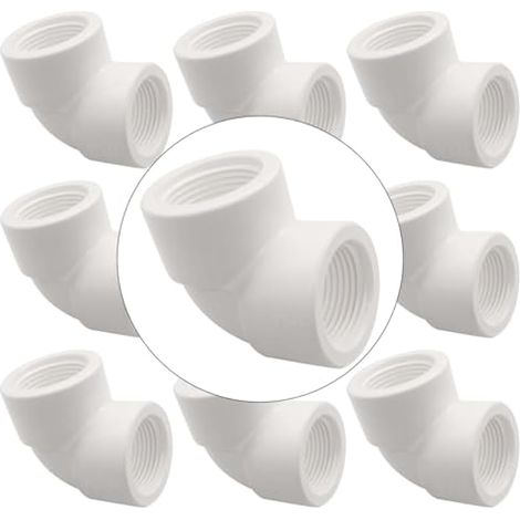 Lot de 10 raccords en PVC de 1,9 cm, coude à 90 degrés, filetage femelle vers femelle, adaptateur d'angle en PVC de 1,27 cm pour raccord de tuyau de plomberie (1/5)