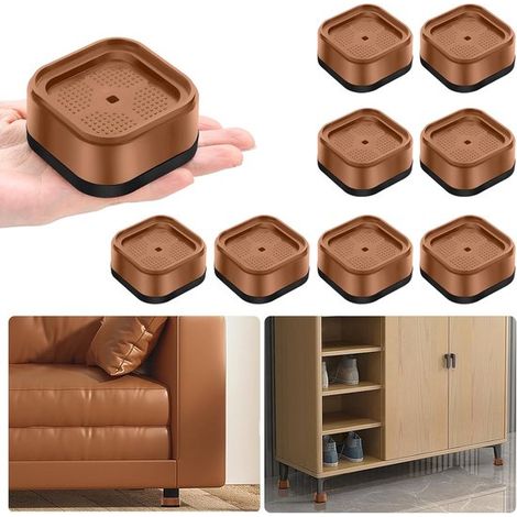 8-teiliges Set brauner höhenverstellbarer Möbelfüße quadratisch und stapelbar höhenverstellbar auf 2 5 cm 5 cm 7 6 cm geeignet für Bett Sofa und (1/5)