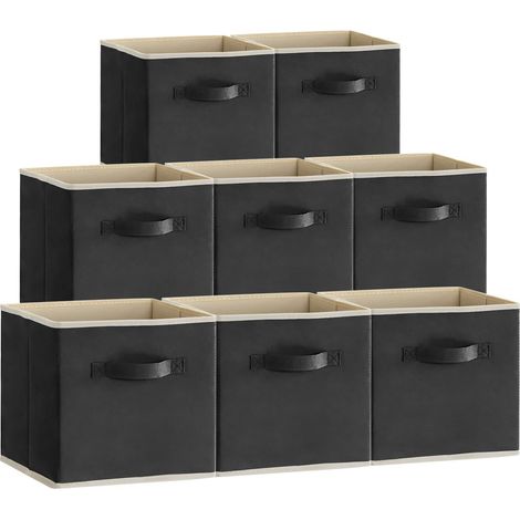 Lot de 8 Cubes de Rangement en Tissu Pliables, Organisateur Vêtements Jouets pour Chambre Salon, Noir, 18L (1/5)