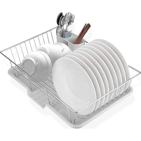 Égouttoir à Vaisselle Compact en Acier Inoxydable 48x30x11 cm Séchoir Multifonction pour Cuisine avec Bac de Récupération d'eau, Organisateur de Vaisselle (1/5)