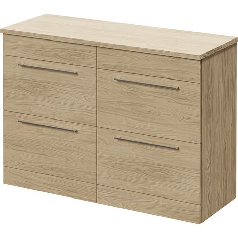 Napoli 460 Light Oak 1200mm 4 Drawer Vanity Unit for Countertop Basins - 1200mm - Chrome 320mm Handle