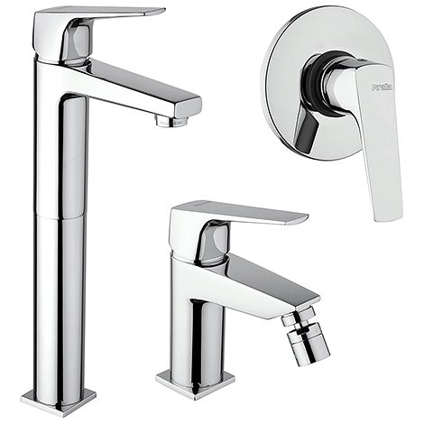 Set Rubinetti Piralla per lavabo alto e bidet con scarico automatico e doccia incasso serie Iceberg cromato (1/5)