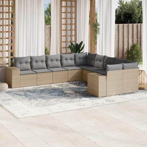 10-tlg. Garten-Sofagarnitur mit Kissen Beige Poly Rattan vidaXL (1/5)