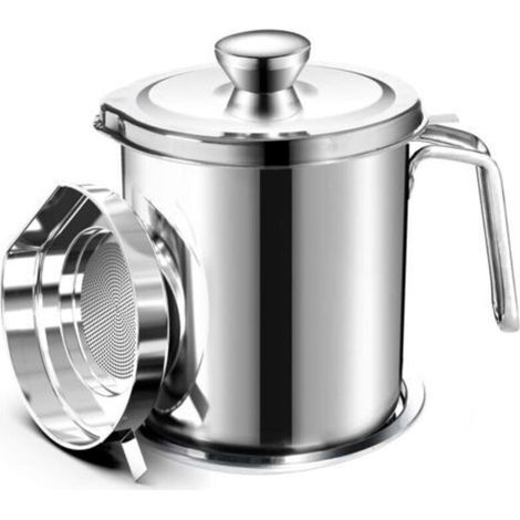 Oil Pot de graisse pour bidon de stockage en acier inoxydable avec bidon de 2 litres en Couvercle anti-poussière pour tamis à mailles fines Plaque antidérapante stockage d'huile de frituredengyank (1/5)