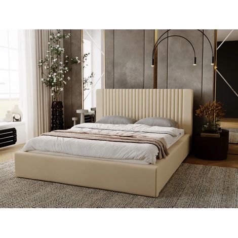 Lit rembourré avec rangement 160x200 velours beige Malmo (1/4)