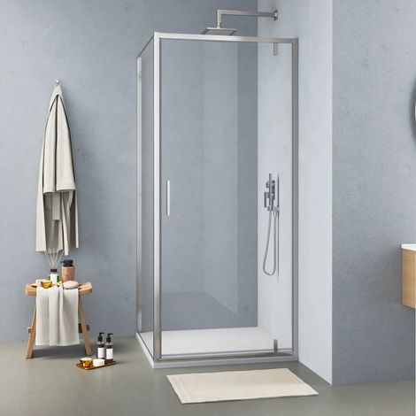 Cabine de douche chromée 90 x 70 cm avec porte battante de 90 cm et paroi fixe de 70 cm verre transparent anti calcaire de 6 mm h 190 Lerici (1/4)
