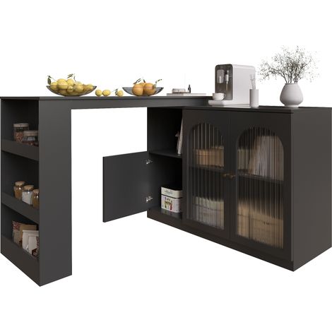 Meuble-bar pivotant à 360° (corps principal 120 x 40 x 97 cm), buffet moderne et simple noir rotatif pour salle à manger et bar, meuble de rangement multifonction avec porte vitrée (1/5)