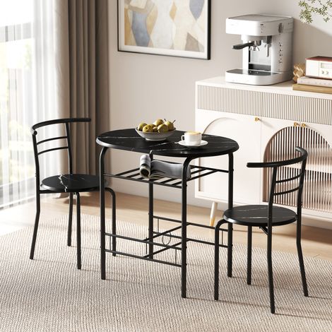 Table Moderne avec 2 Chaises pour Salle à Manger, Ensemble 3 Pièces Mobilier Compact pour Cuisine, Balcon, Restaurant ou Bar, Couleur Marron et Noir (1/5)