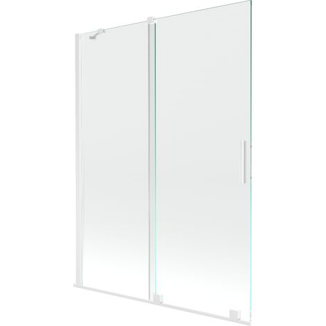 Mexen Velar 2-Flügel-Badewannenwand Regulierbare 130 x 150 cm, transparent, Weiß - 896-130-000-01-20